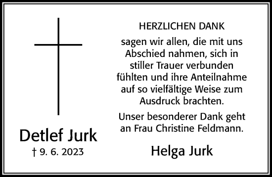 Traueranzeige von Detlef Jurk von Cellesche Zeitung