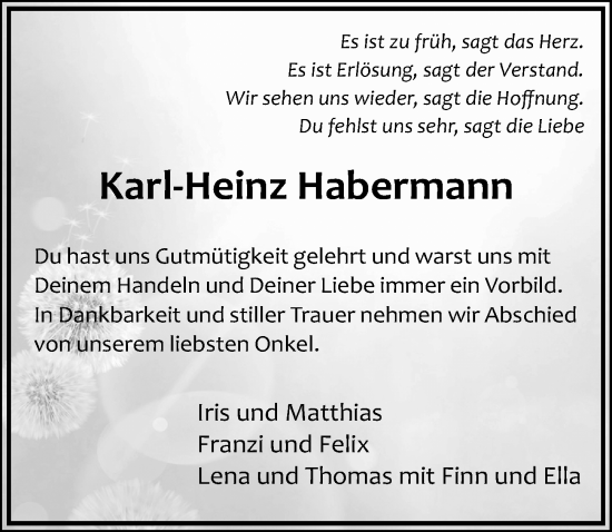 Traueranzeige von Karl-Heinz Habermann von Cellesche Zeitung