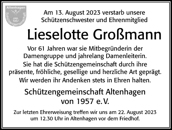 Traueranzeige von Lieselotte Großmann von Cellesche Zeitung