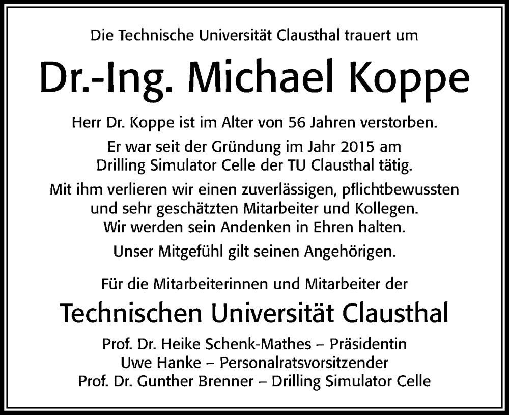  Traueranzeige für Michael Koppe vom 17.08.2023 aus Cellesche Zeitung