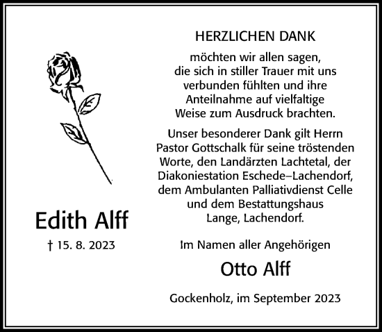 Traueranzeige von Edith Alff von Cellesche Zeitung