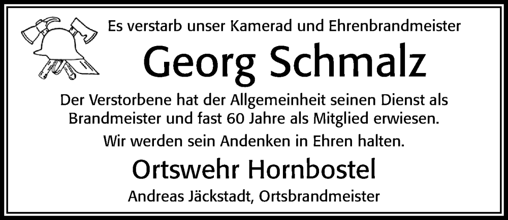  Traueranzeige für Georg Schmalz vom 16.09.2023 aus Cellesche Zeitung