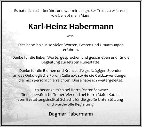 Traueranzeige von Karl-Heinz Habermann von Cellesche Zeitung