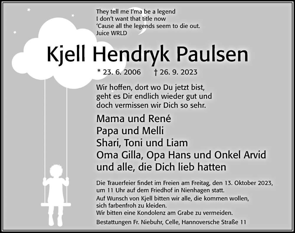  Traueranzeige für Kjell Hendryk Paulsen vom 30.09.2023 aus Cellesche Zeitung