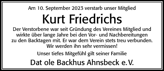 Traueranzeige von Kurt Friedrichs von Cellesche Zeitung
