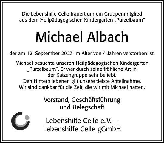 Traueranzeige von Michael Albach von Cellesche Zeitung