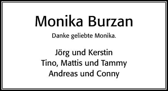 Traueranzeige von Monika Burzan von Cellesche Zeitung