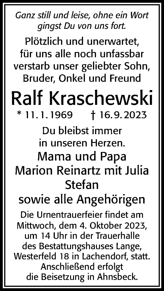 Traueranzeige von Ralf Kraschewski von Cellesche Zeitung