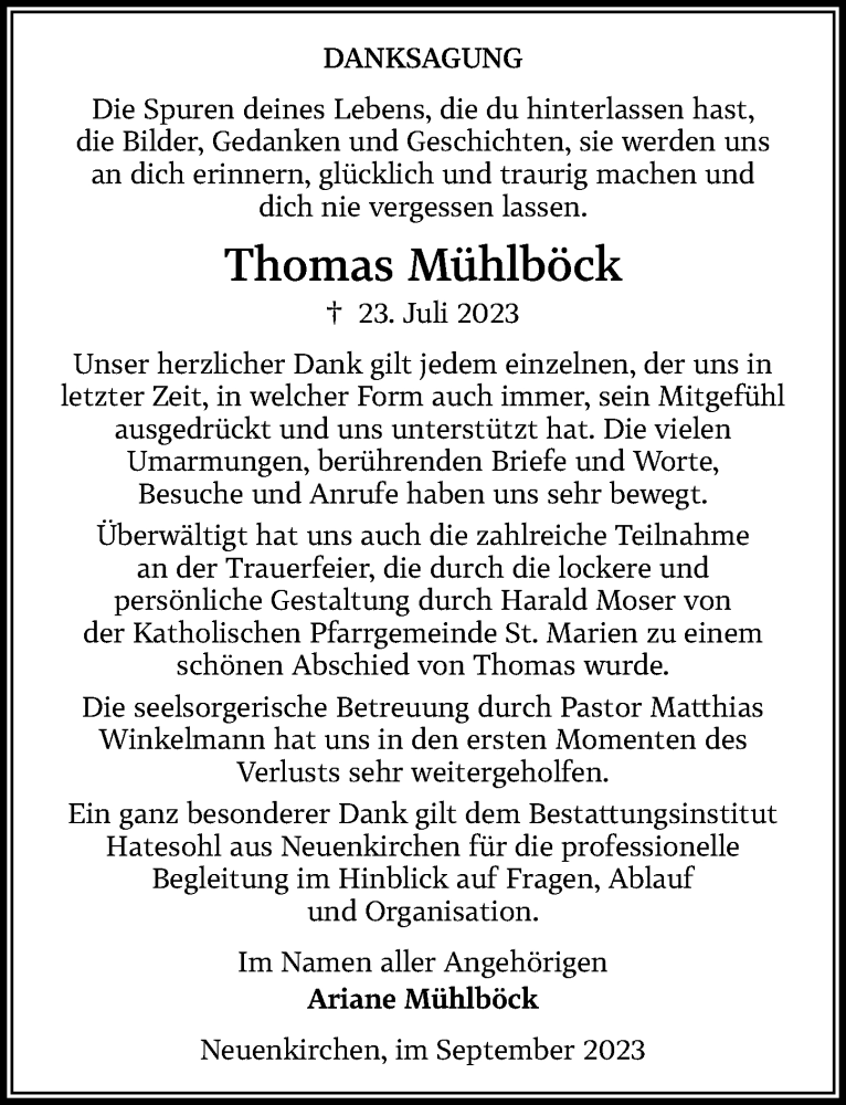  Traueranzeige für Thomas Mühlböck vom 23.09.2023 aus Cellesche Zeitung