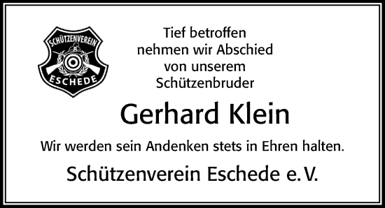 Traueranzeige von Gerhard Klein von Cellesche Zeitung