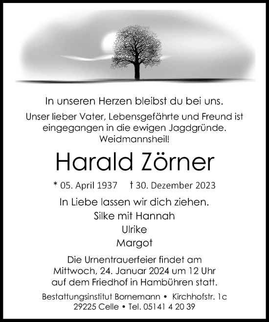 Traueranzeige von Harald Zörner von Cellesche Zeitung