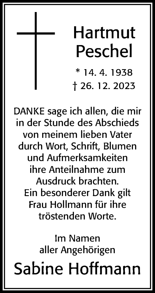 Traueranzeige von Hartmut Peschel von Cellesche Zeitung