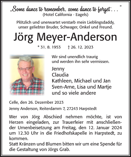 Traueranzeige von Jörg Meyer-Anderson von Cellesche Zeitung