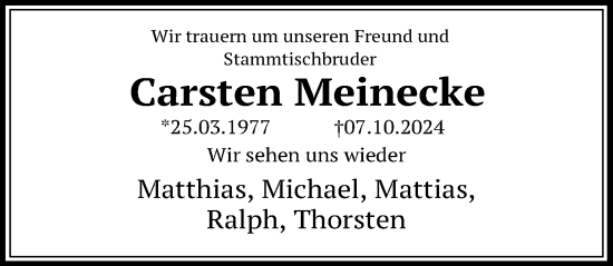 Traueranzeige von Carsten Meinecke von Cellesche Zeitung