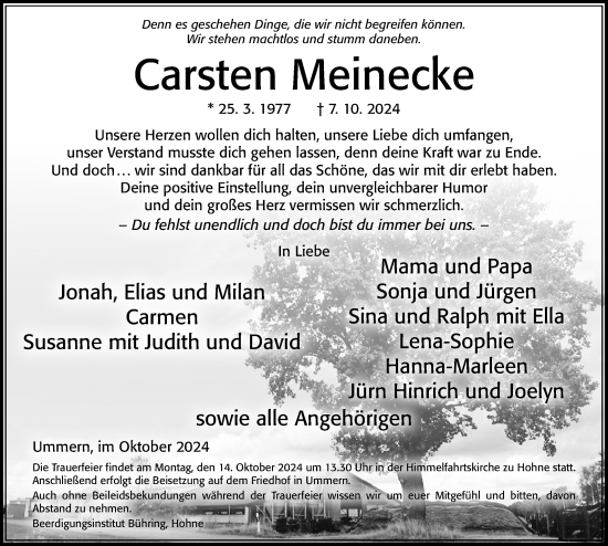 Traueranzeige von Carsten Meinecke von Cellesche Zeitung