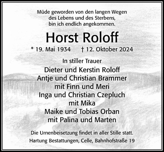 Traueranzeige von Horst Roloff von Cellesche Zeitung