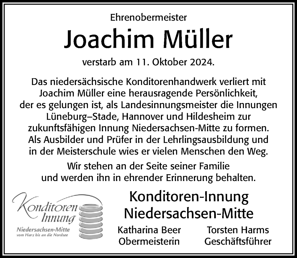  Traueranzeige für Joachim Müller vom 19.10.2024 aus Cellesche Zeitung