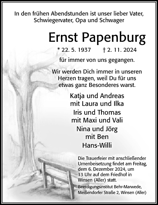 Traueranzeige von Ernst Pagenburg von Cellesche Zeitung