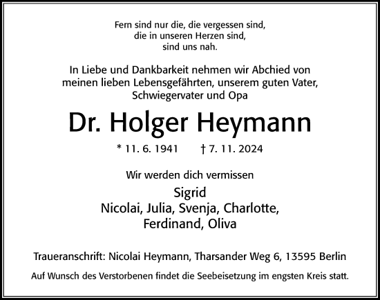 Traueranzeige von Holger Heymann von Cellesche Zeitung