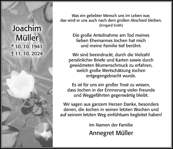 Traueranzeige von Joachim Müller von Cellesche Zeitung