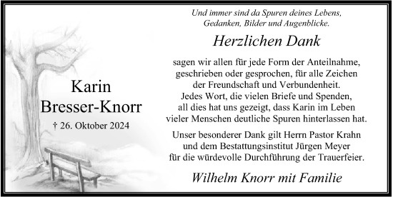 Traueranzeige von Karin Bresser-Knorr von Cellesche Zeitung