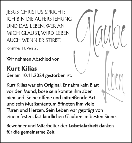 Traueranzeige von Kurt Kilias von Cellesche Zeitung