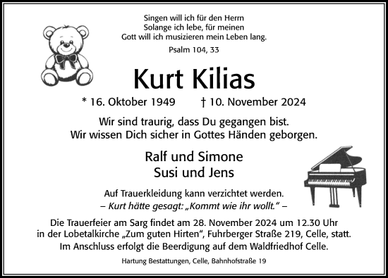 Traueranzeige von Kurt Kilias von Cellesche Zeitung