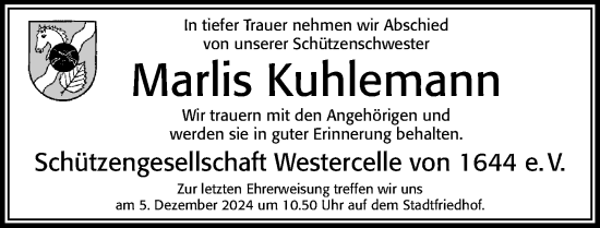 Traueranzeige von Marlis Kuhlemann von Cellesche Zeitung