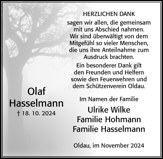 Traueranzeige von Olaf Hasselmann von Cellesche Zeitung