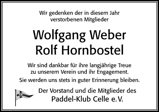 Traueranzeige von Rolf Hornbostel von Cellesche Zeitung