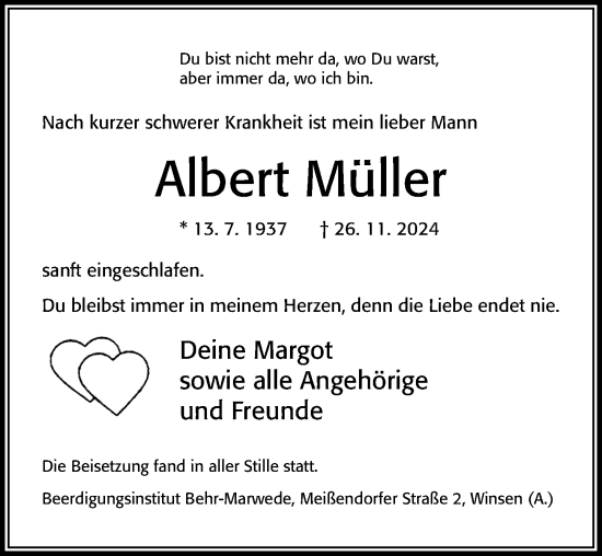 Traueranzeige von Albert Müller von Cellesche Zeitung