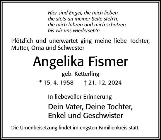 Traueranzeige von Angelika Fismer von Cellesche Zeitung