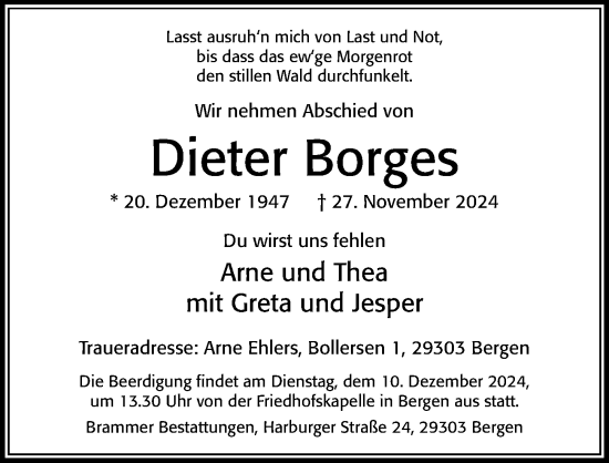 Traueranzeige von Dieter Borges von Cellesche Zeitung