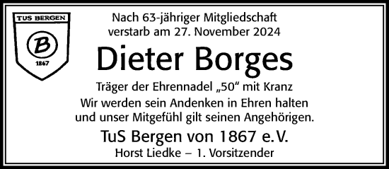 Traueranzeige von Dieter Borges von Cellesche Zeitung