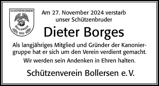 Traueranzeige von Dieter Borges von Cellesche Zeitung