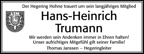 Traueranzeige von Hans-Heinrich Trumann von Cellesche Zeitung