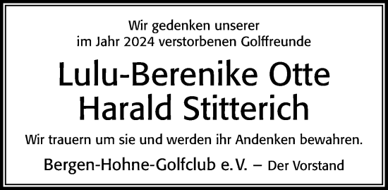 Traueranzeige von Harald Stitterich von Cellesche Zeitung