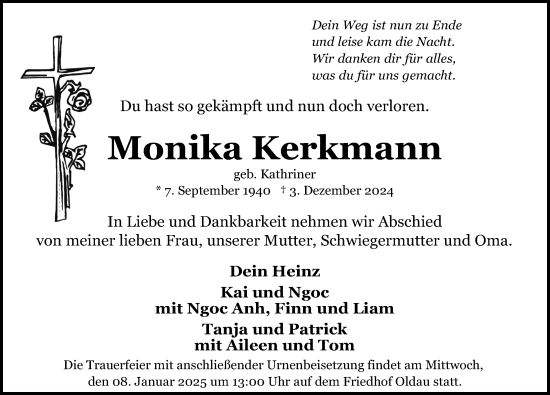 Traueranzeige von Monika Kerkmann von Cellesche Zeitung