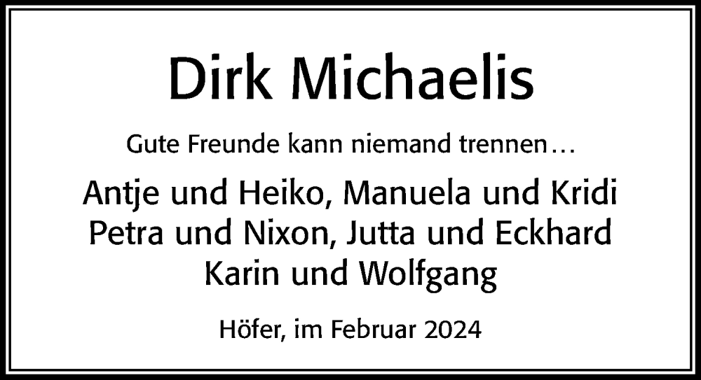  Traueranzeige für Dirk Michaelis vom 24.02.2024 aus Cellesche Zeitung