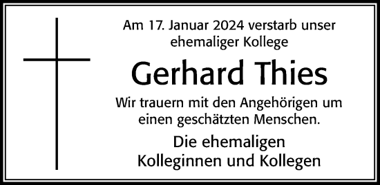 Traueranzeige von Gerhard Thies von Cellesche Zeitung