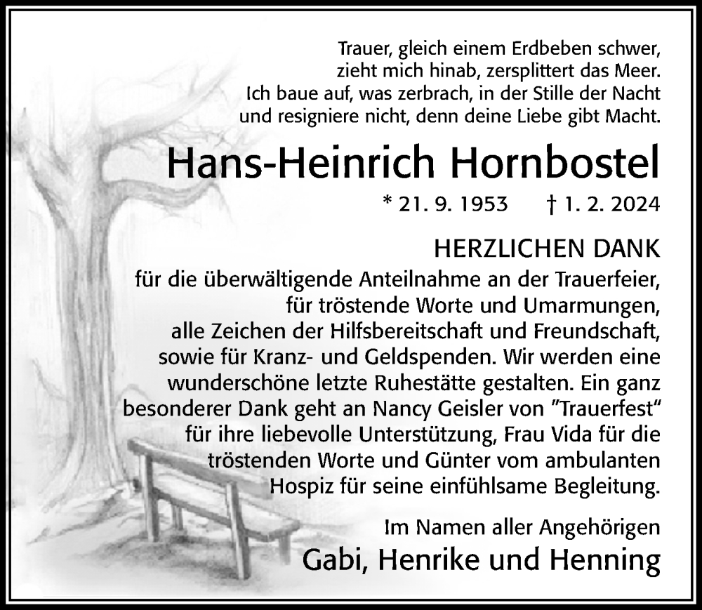 Traueranzeige für Hans-Heinrich Hornbostel vom 24.02.2024 aus Cellesche Zeitung