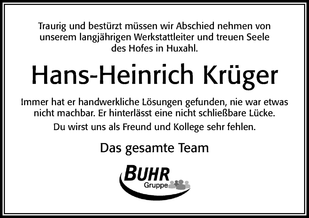  Traueranzeige für Hans-Heinrich Krüger vom 10.02.2024 aus Cellesche Zeitung