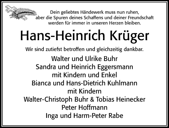 Traueranzeige von Hans-Heinrich Krüger von Cellesche Zeitung