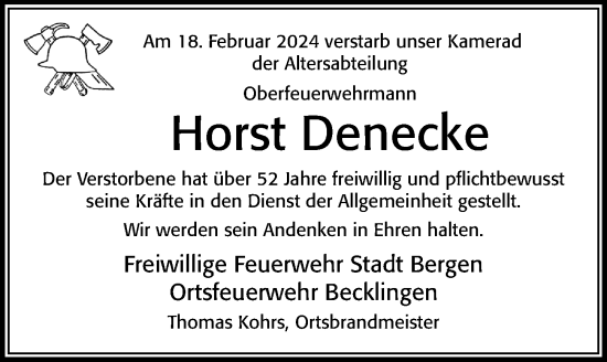 Traueranzeige von Horst Denecke von Cellesche Zeitung