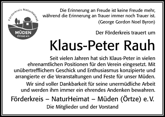 Traueranzeige von Klaus-Peter Rauh von Cellesche Zeitung