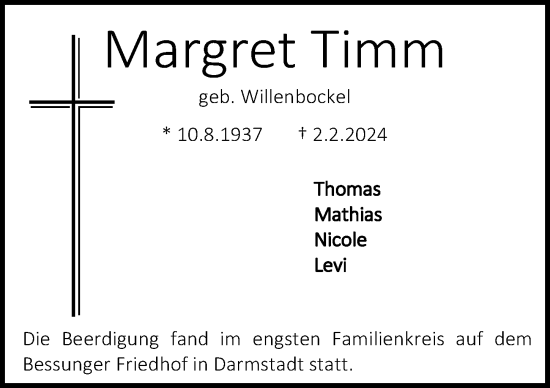 Traueranzeige von Margret Timm von Cellesche Zeitung