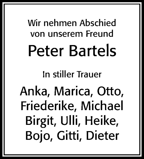 Traueranzeige von Peter Bartels von Cellesche Zeitung