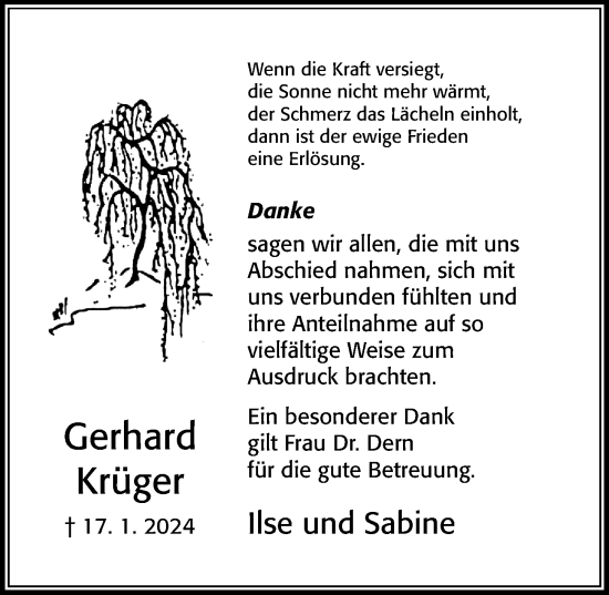 Traueranzeige von Gerhard Krüger von Cellesche Zeitung