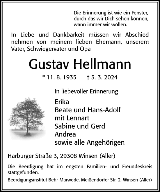Traueranzeige von Gustav Hellmann von Cellesche Zeitung