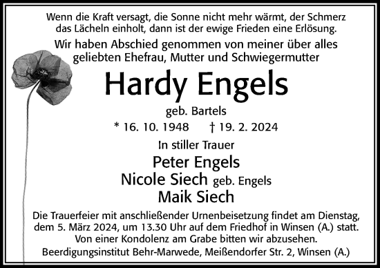 Traueranzeige von Hardy Engels von Cellesche Zeitung